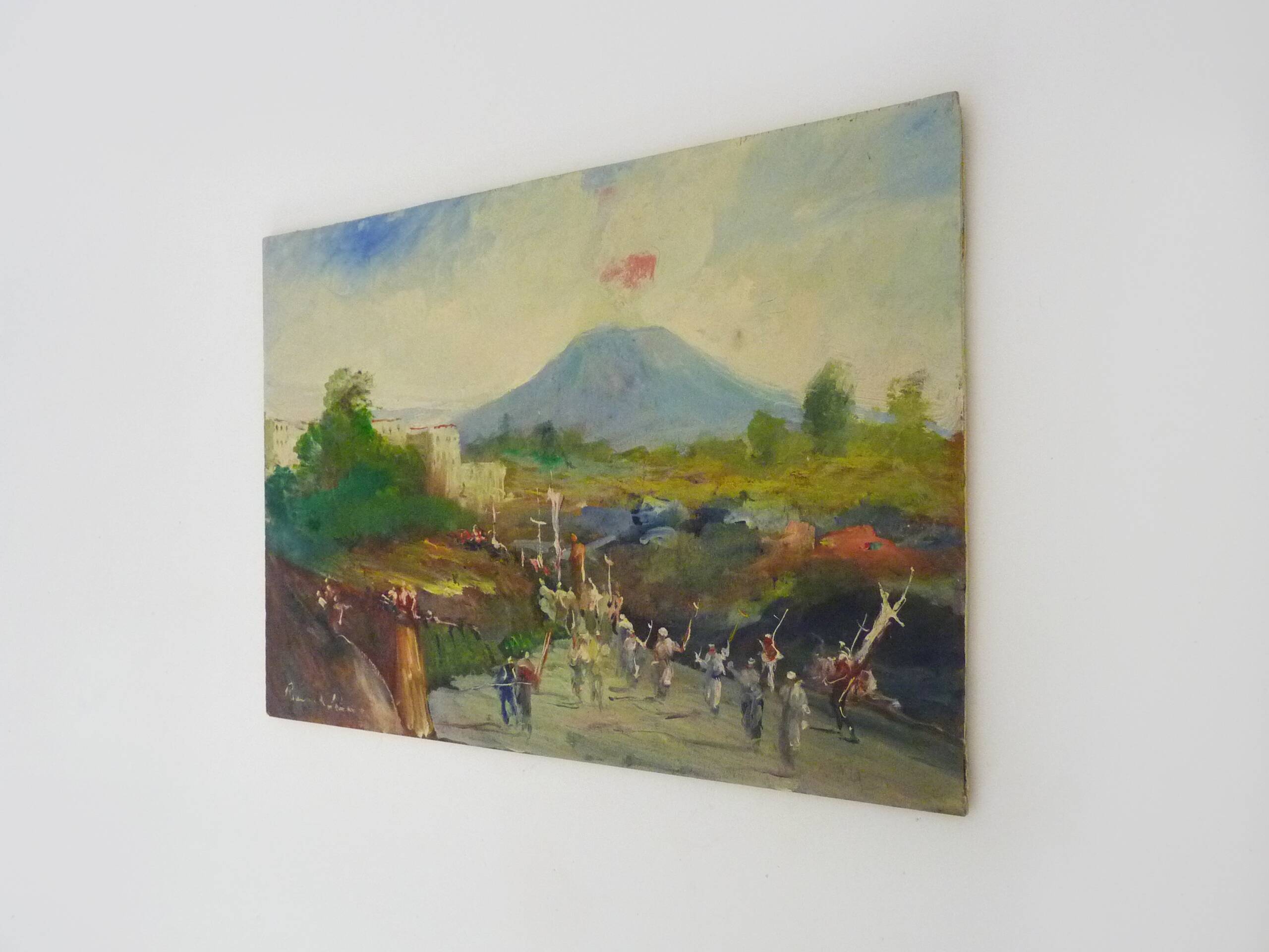 Oil on wood by Riccardo Capone Procession 50s 60s