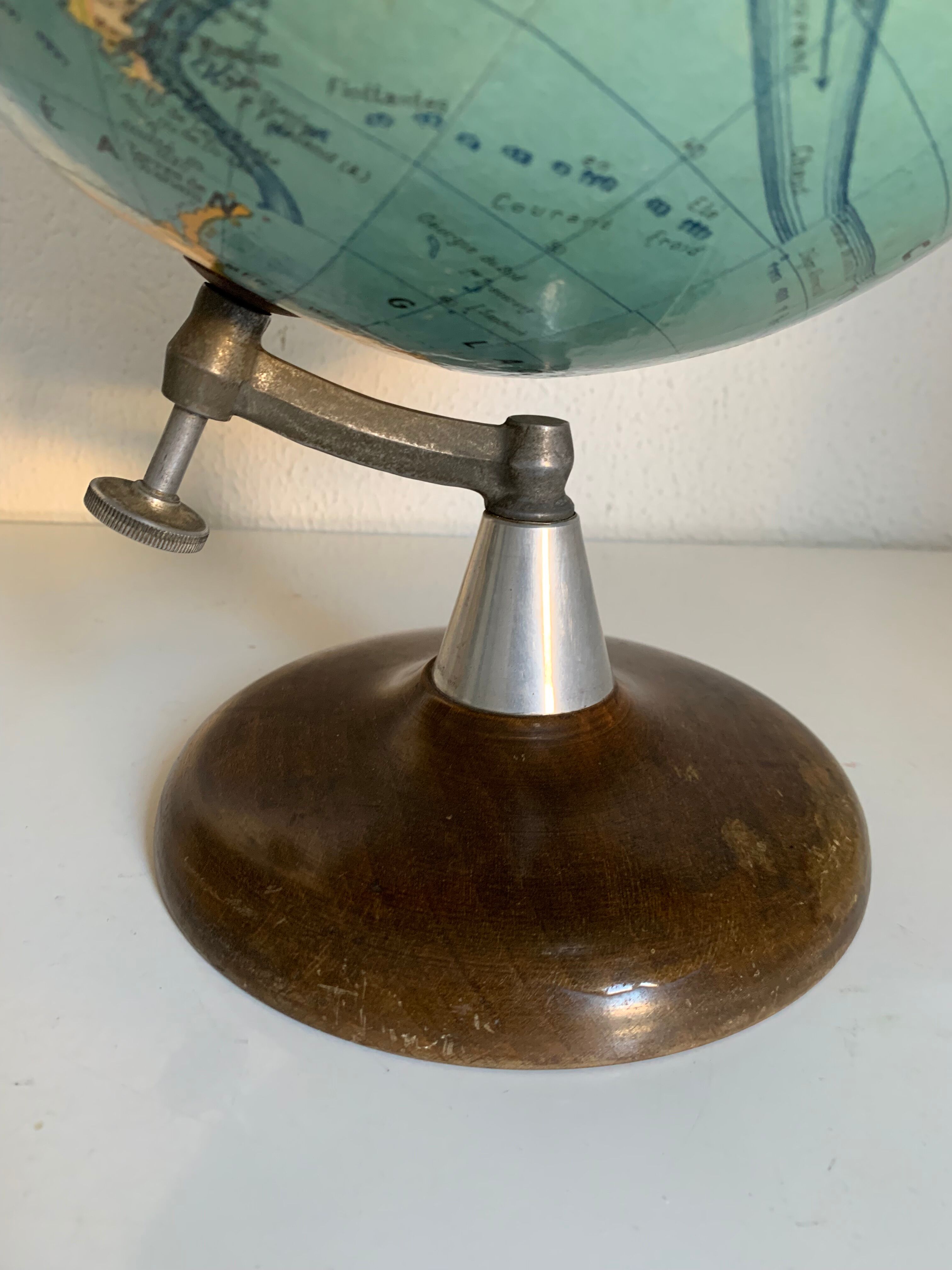 Vintage globe 1950 terrestrial wood Girard Barrère Forest - 38 cm