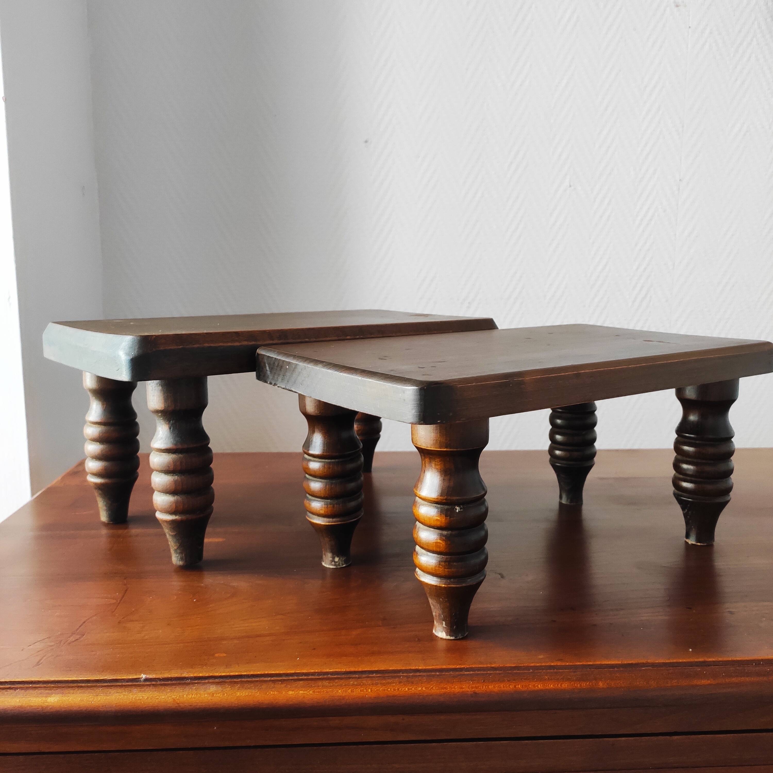 Pair of vintage solid wood footrests