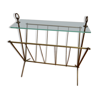 Porte-revue en verre et laiton doré