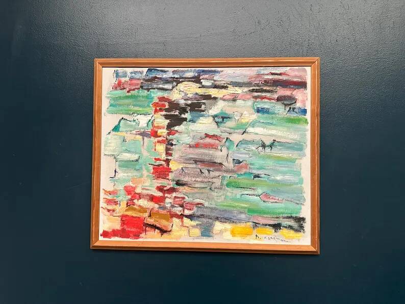 Swedish Oil on Canvas“Abstract Composition” by Klas Engman– Vintage &Framed