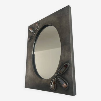 Miroir vintage en étain et pierres