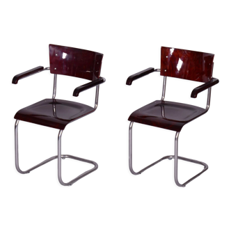 Set of two restored beech bauhaus armchairs by Mart Stam, Robert Slezak, Czechia, 1930s