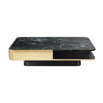 Coffee table lounge marble green brass small