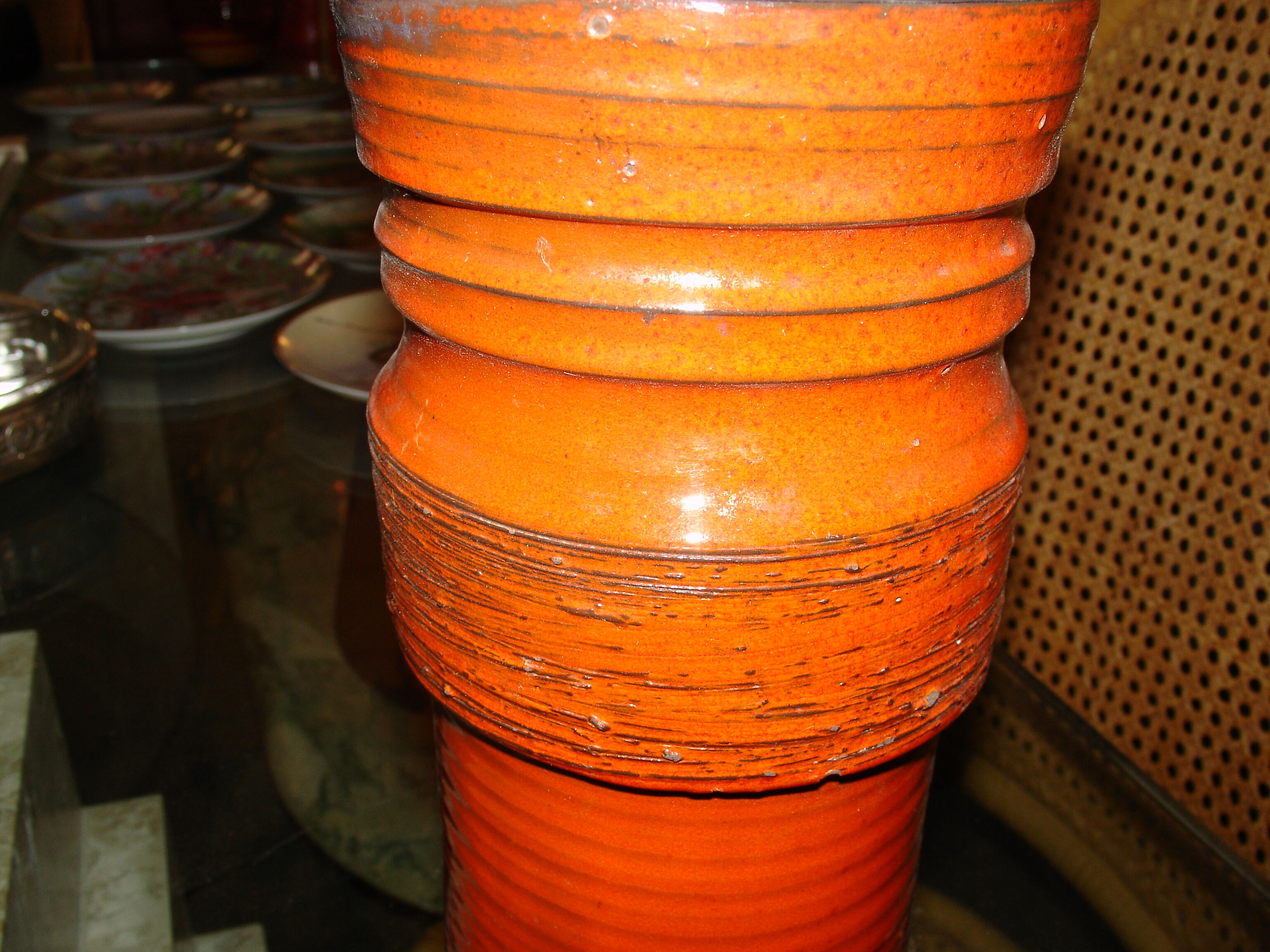 Orange tubular vase circa 1950/70