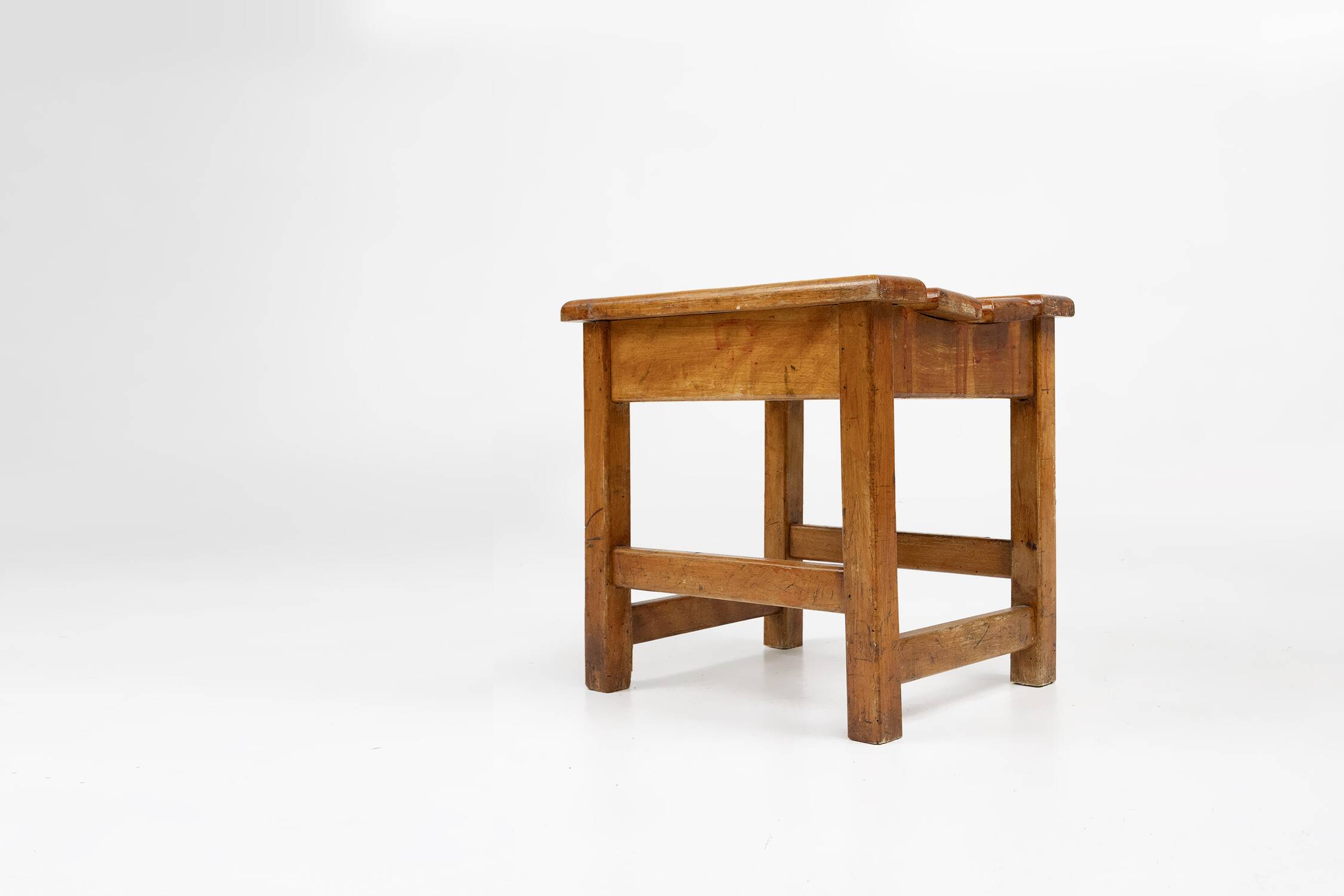 Industrial brutalist wooden stool, Belgium ca. 1920