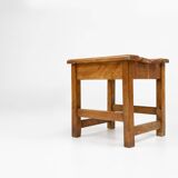 Industrial brutalist wooden stool, Belgium ca. 1920