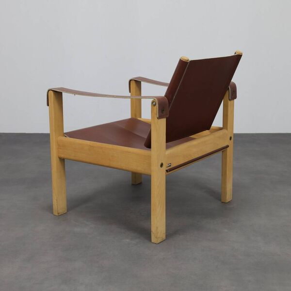 Ensemble de 2 fauteuils en teck et cuir de selle par Karl Heinz Bergmiller pour Escriba, Brésil, années 1970