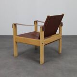 Set of 2 lounge chairs in teak and saddle leather by Karl Heinz Bergmiller for Escriba, Brazil, 1970s