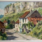 Watercolor Painting Jeep Nefkens (1926/1999) Watercolor Village on the edge of the cliff