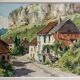 Watercolor Painting Jeep Nefkens (1926/1999) Watercolor Village on the edge of the cliff