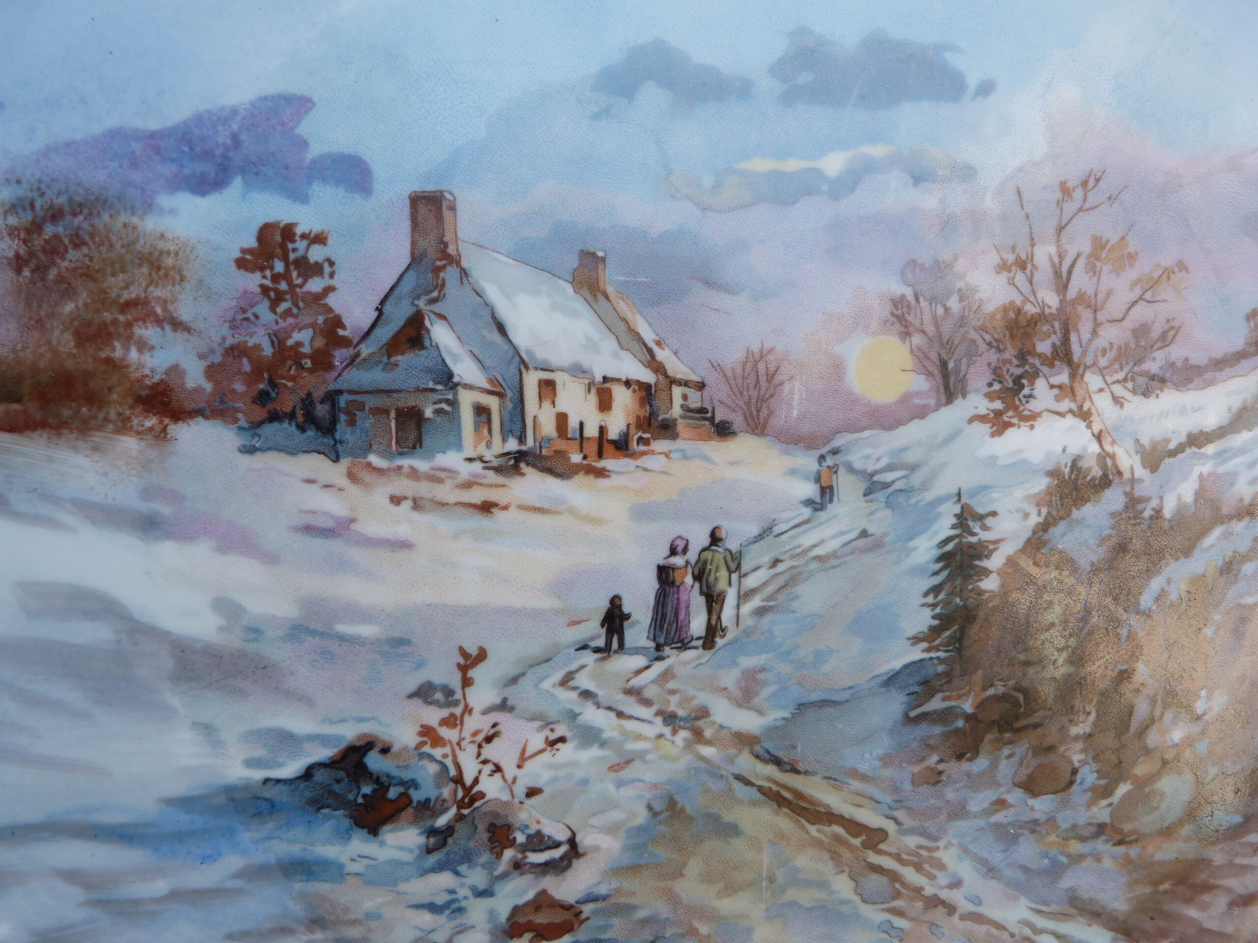 Antique porcelain dish from Limoges JEAN POUYAT hand-painted signed Lecram landscape Countryside