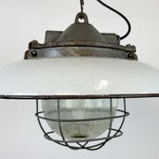 Industrial Grey Enamel Factory Cage Pendant Lamp in Cast Iron from Zaos, 1960s