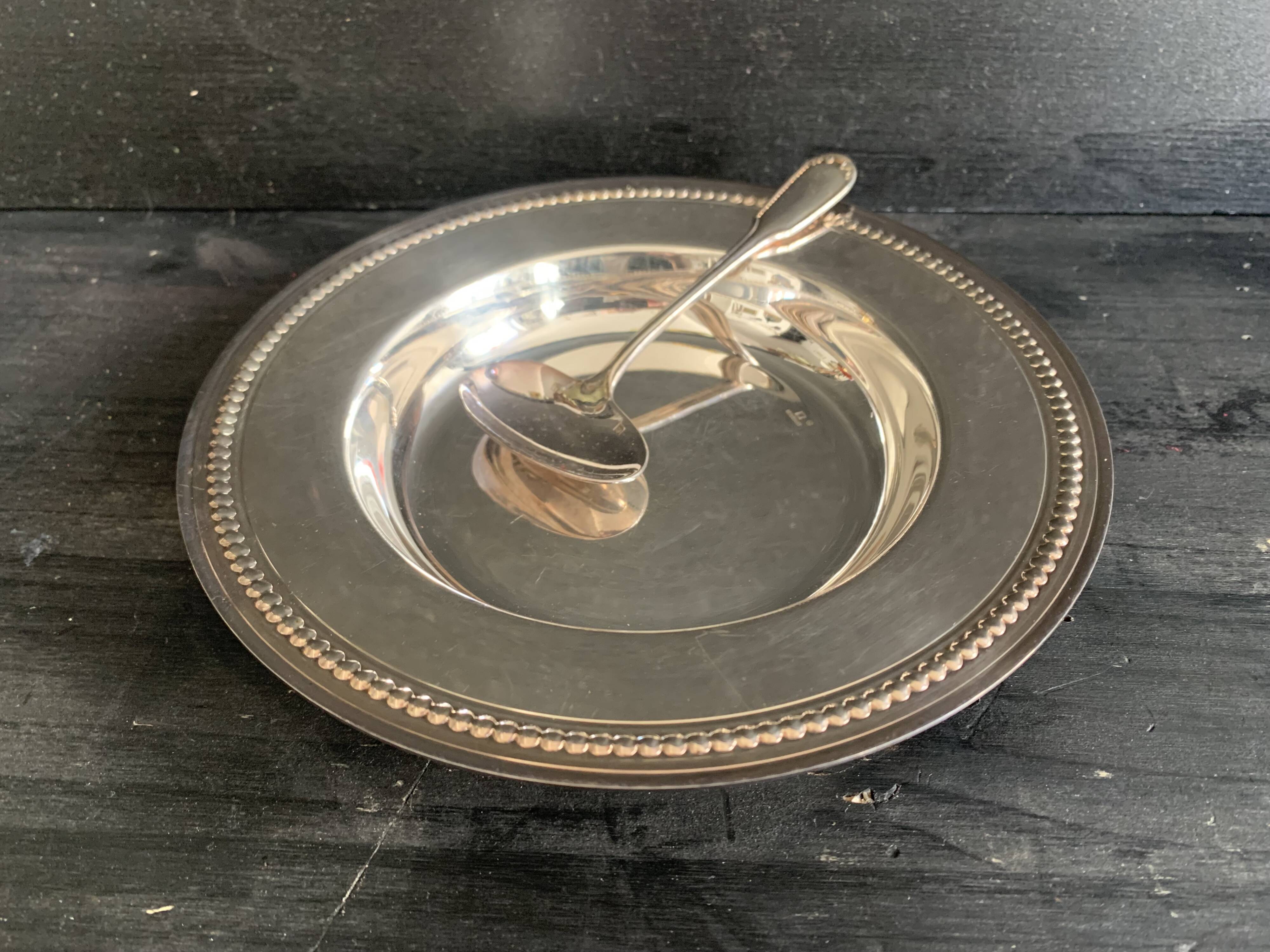 Silver plate and spoon, Orfèvrerie Saint Médard, Paris, 1950