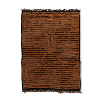 Tapis marocain berbère Mrirt en laine marron tabac, trame noire