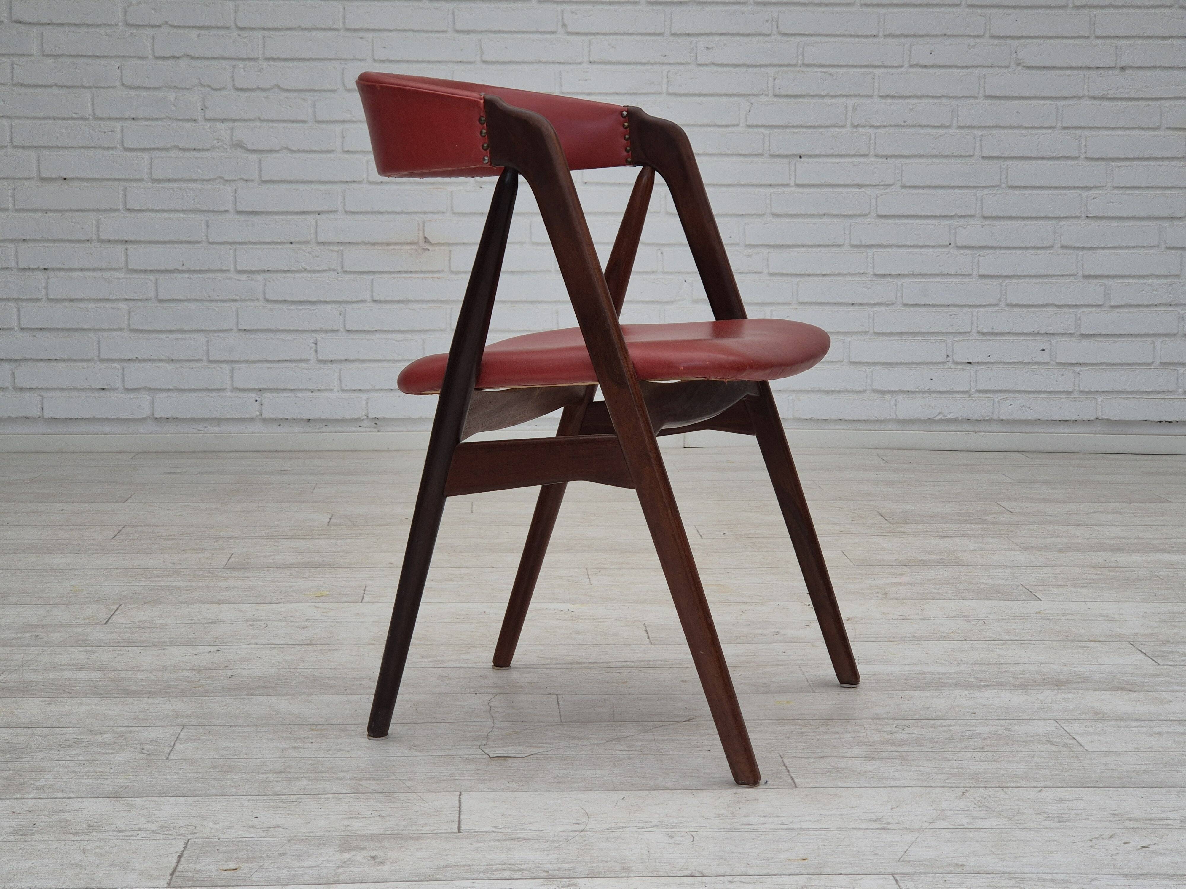1960s, Danish chair by Farstrup, original condition, solid teak wood, leather.