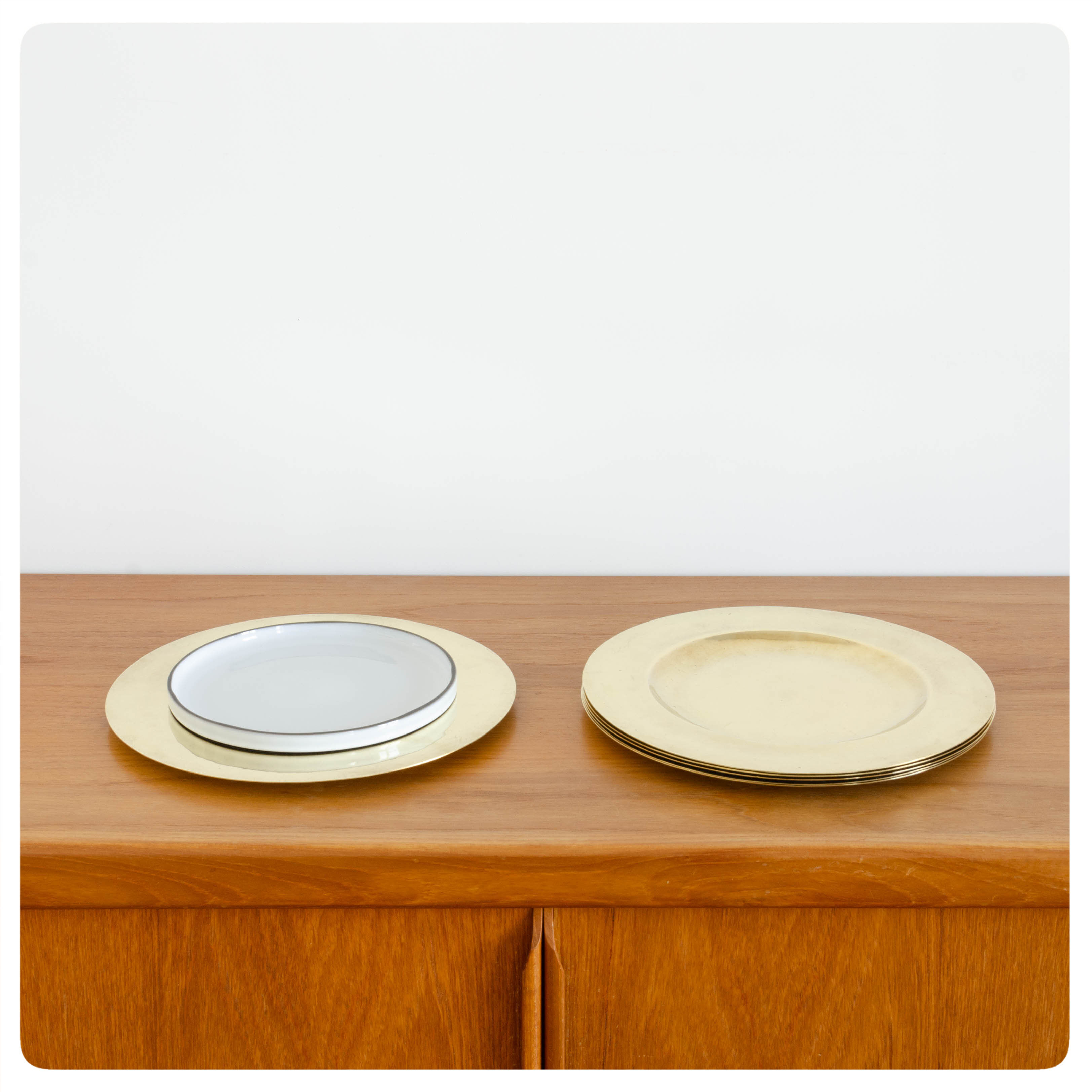 6 Stelton DLG solid brass under plates, French work - Circa 1960.