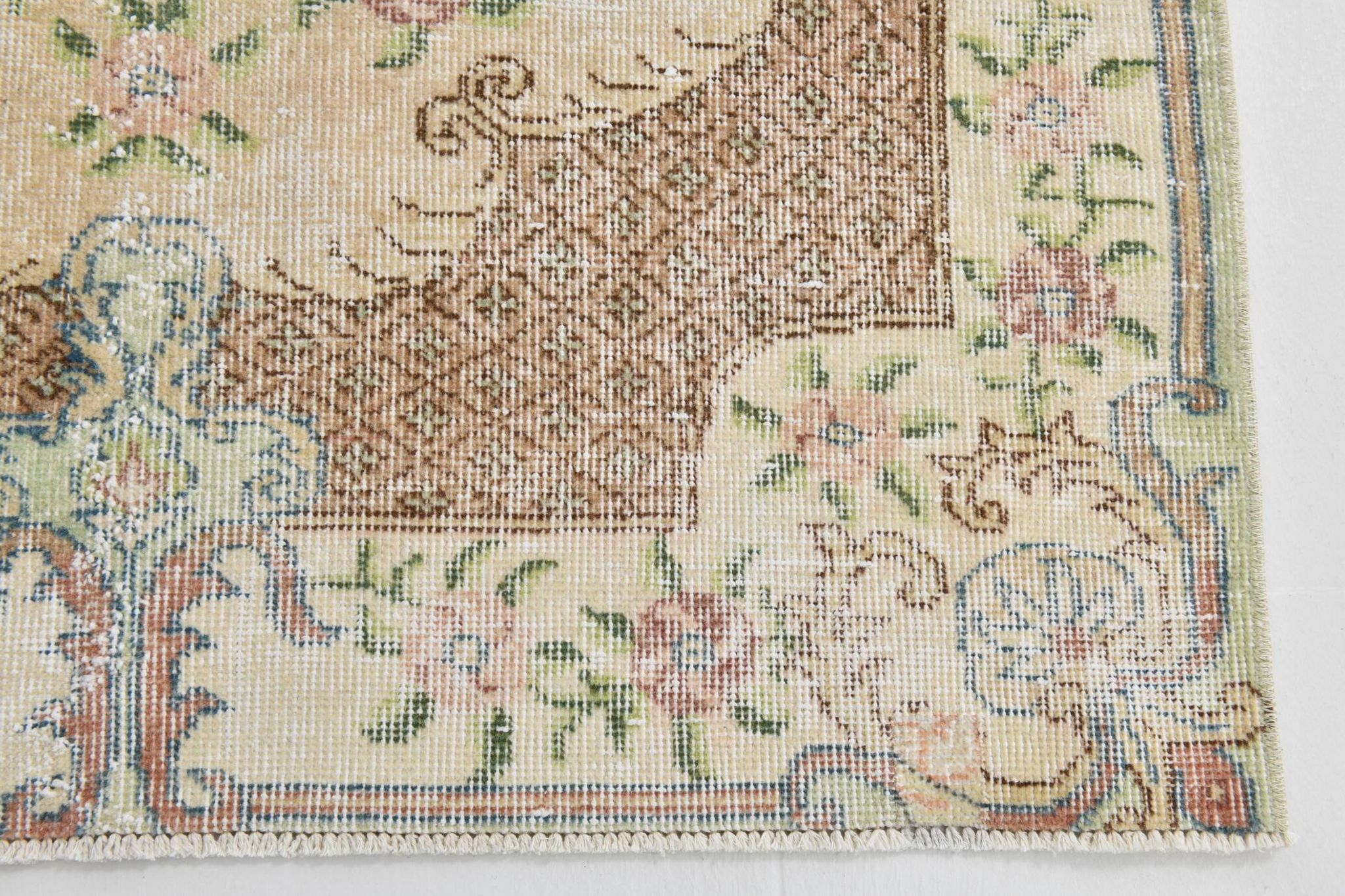 Light Yellow & Brown Turkish Rug, 114x204Cm