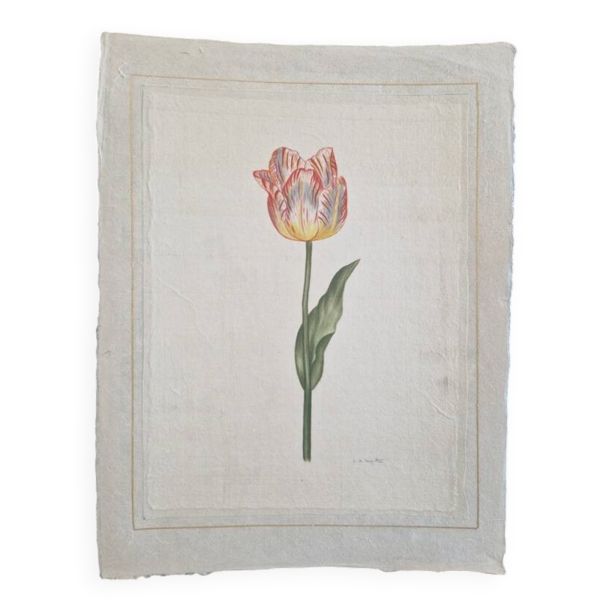 La Roche Laffitte (Born in 1943) - Watercolour drawing on silk - Tulip
