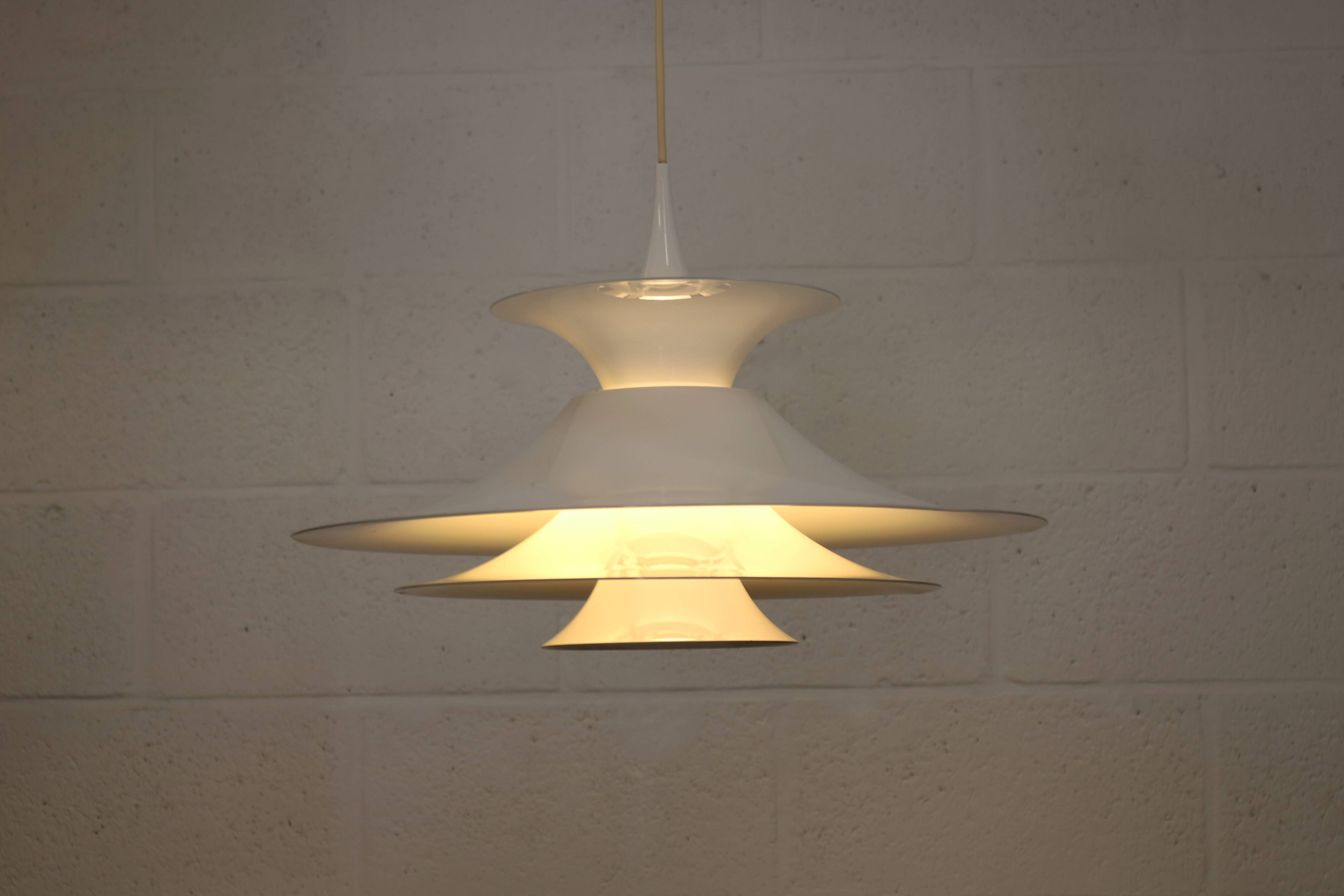 Danish Modern Pendant Lamp: White Radius Model by Erik Balslev for Fog & Mo