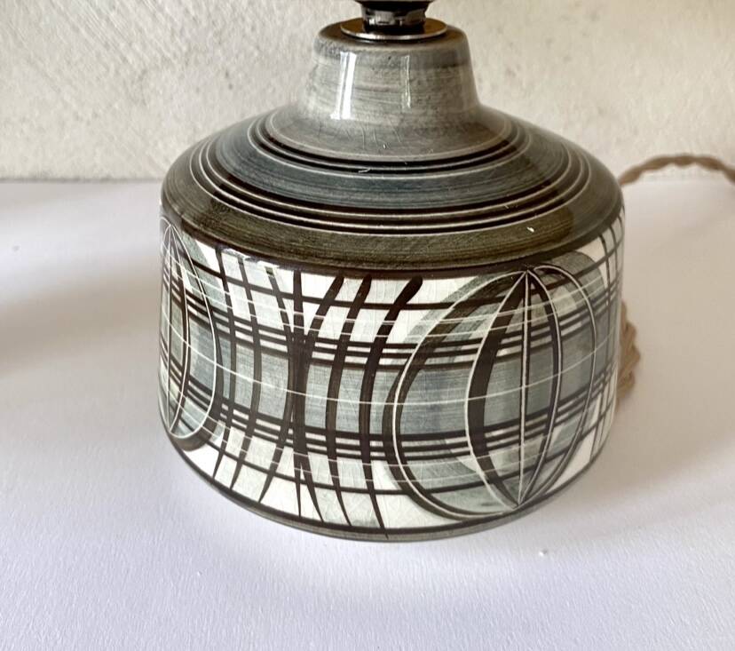 Earthenware lamp, braided fabric cable, 70s