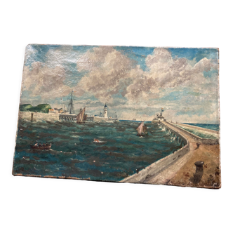 Oil on canvas representing a port