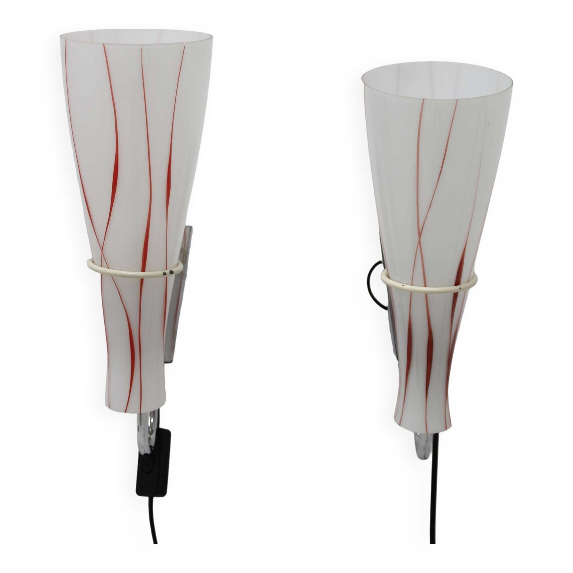 1970s Pair of Glass Wall Lamps , Czechoslovakia