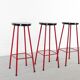 Ensemble de 3 tabourets de bar du milieu du siècle en rouge et noir, 1960-1970