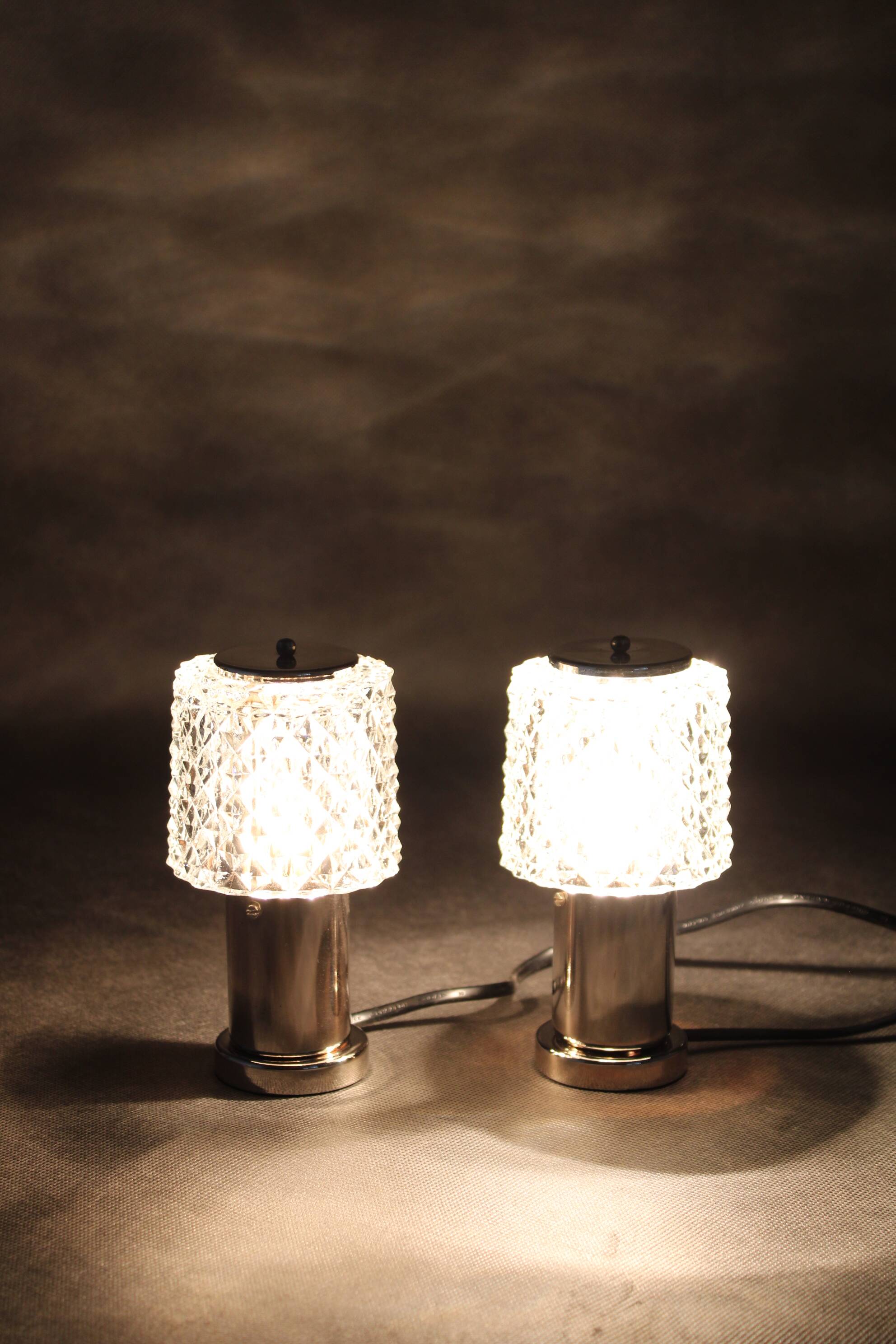 1970s Pair of Nightstands Glass Lamps by Kamenicky Senov, Czechoslovakia