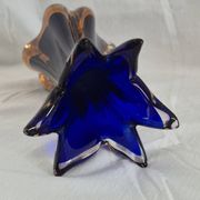 Vintage cobalt blue and amber blown glass vase in Murano style.