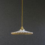 Pendant light in antique glass painted in white and gold - new socket and cable