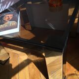 Table basse en méta chromé et verre fumé, années 1980