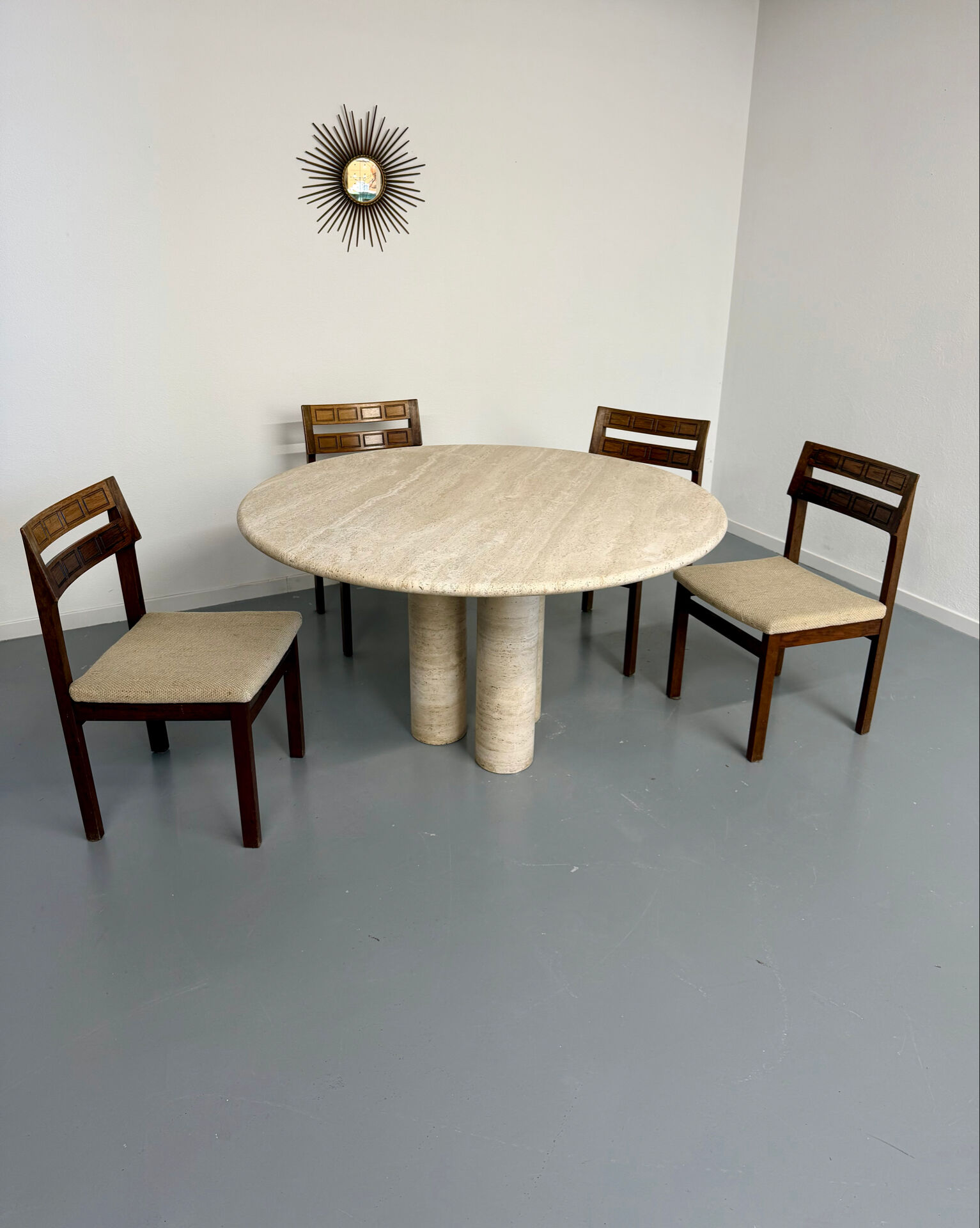 Large dining table Roche Bobois travertine Italian design 1970s