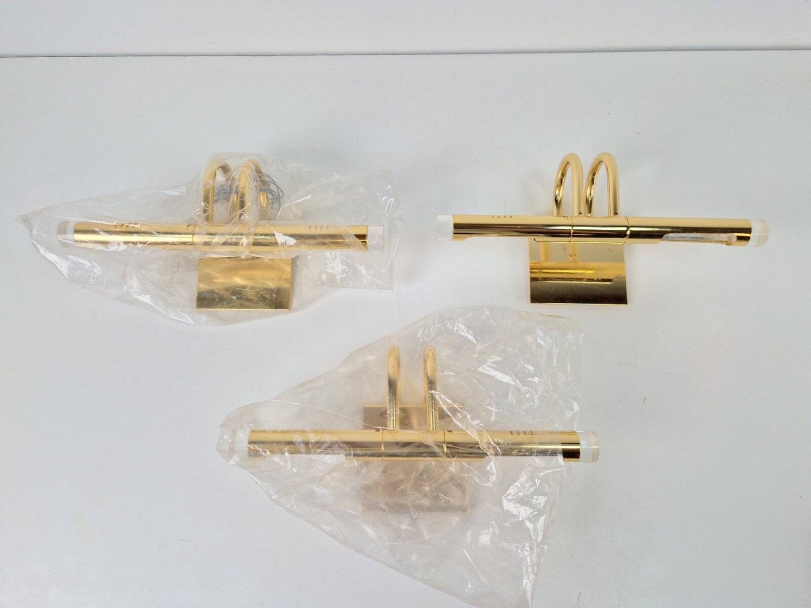 Regency Brass Acrylic Cabinet Lamp by Lumina, 1980s, Set of 3