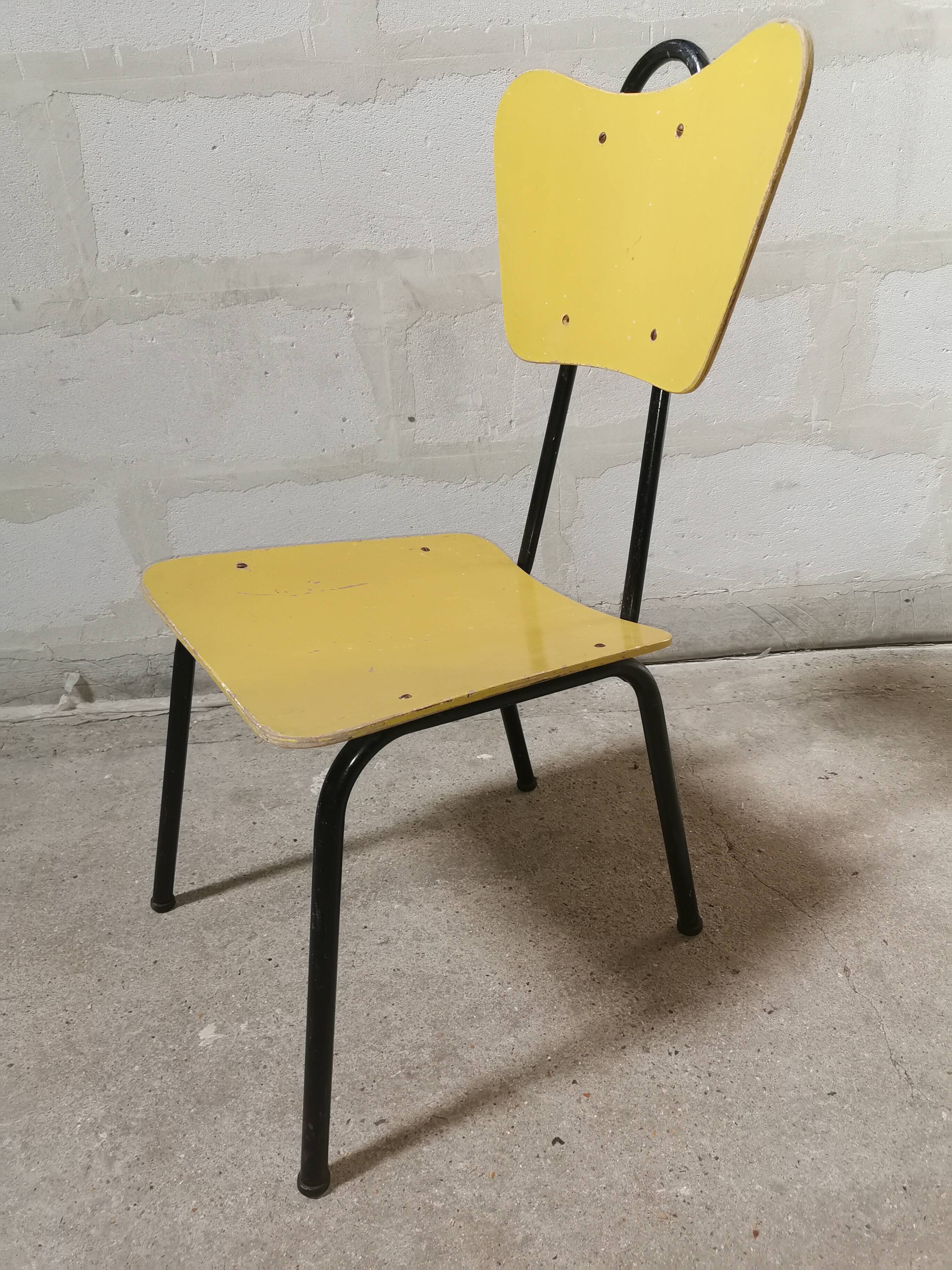 Yellow Jacques HITIER chair, vintage 50s