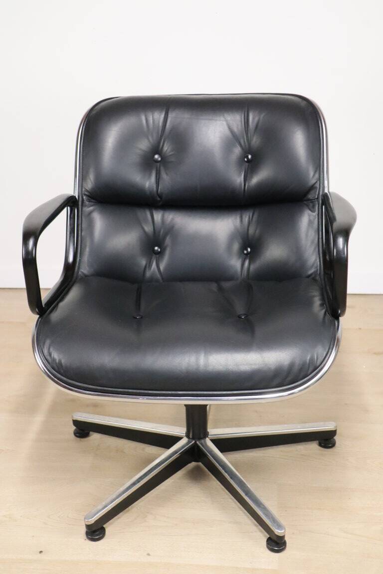 Charles Pollock leather office chair, Knoll edition, 1970