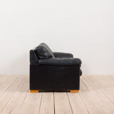 Black leather mid century 2,5 seater sofa