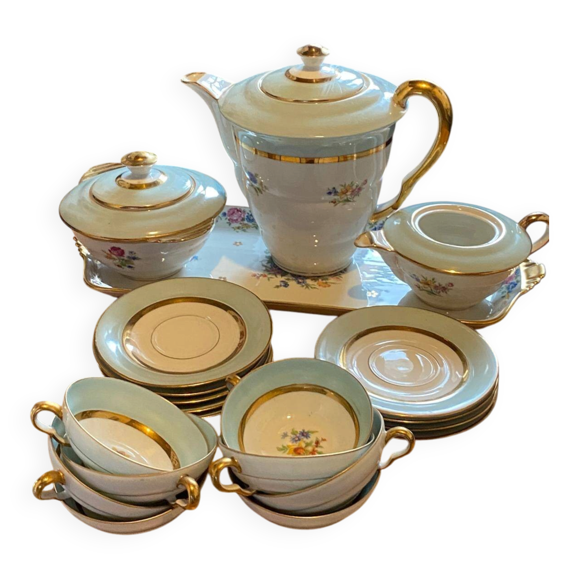 Complete coffee/tea service in Limoges porcelain – Vintage 1950s