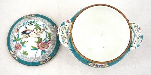 Minton porcelain sugar bowl, decor 3084 Cuckoo, blue cuckoo, excellent condition.