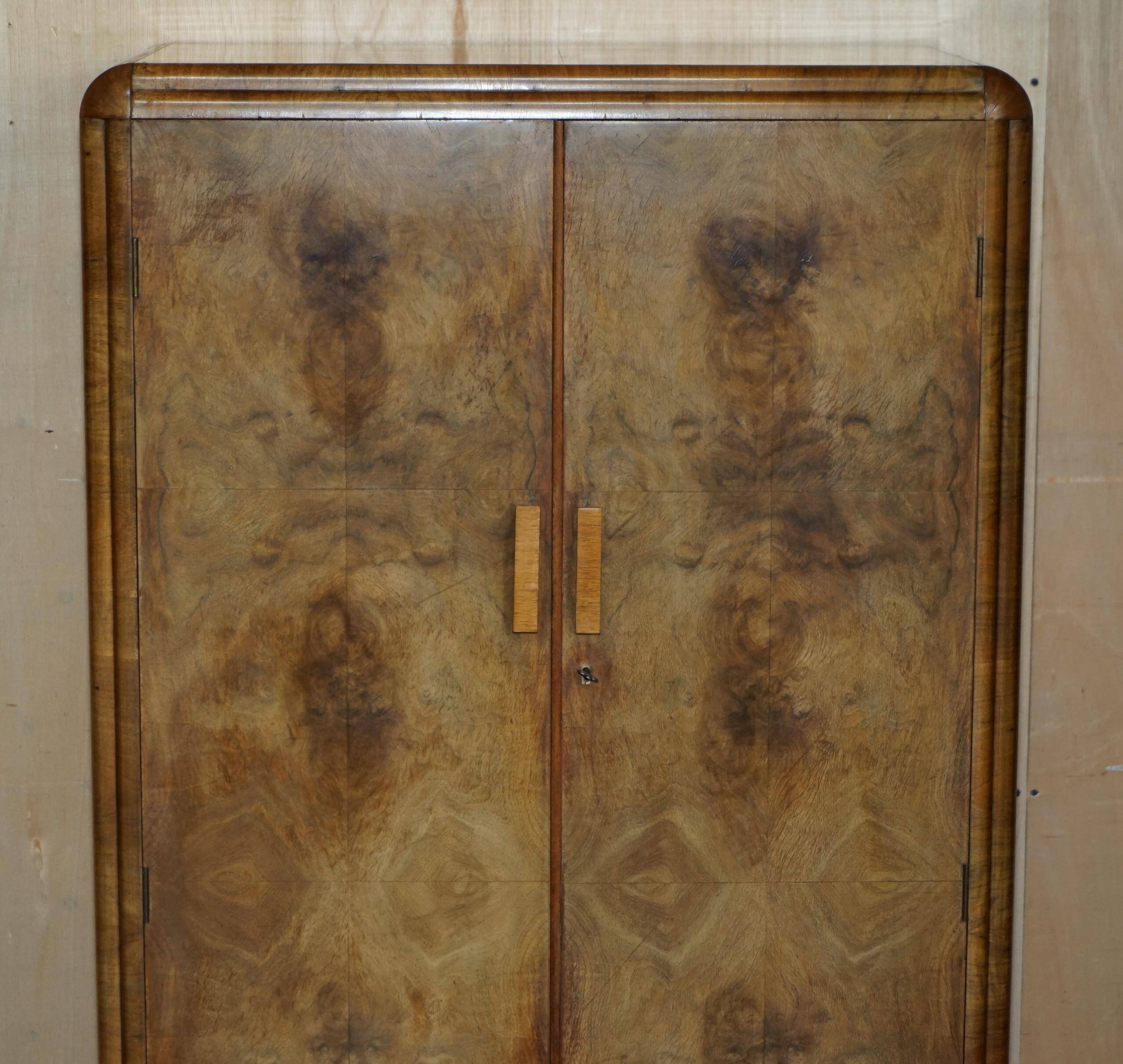 Small Art Deco wardrobe in satin walnut, circa 1930.