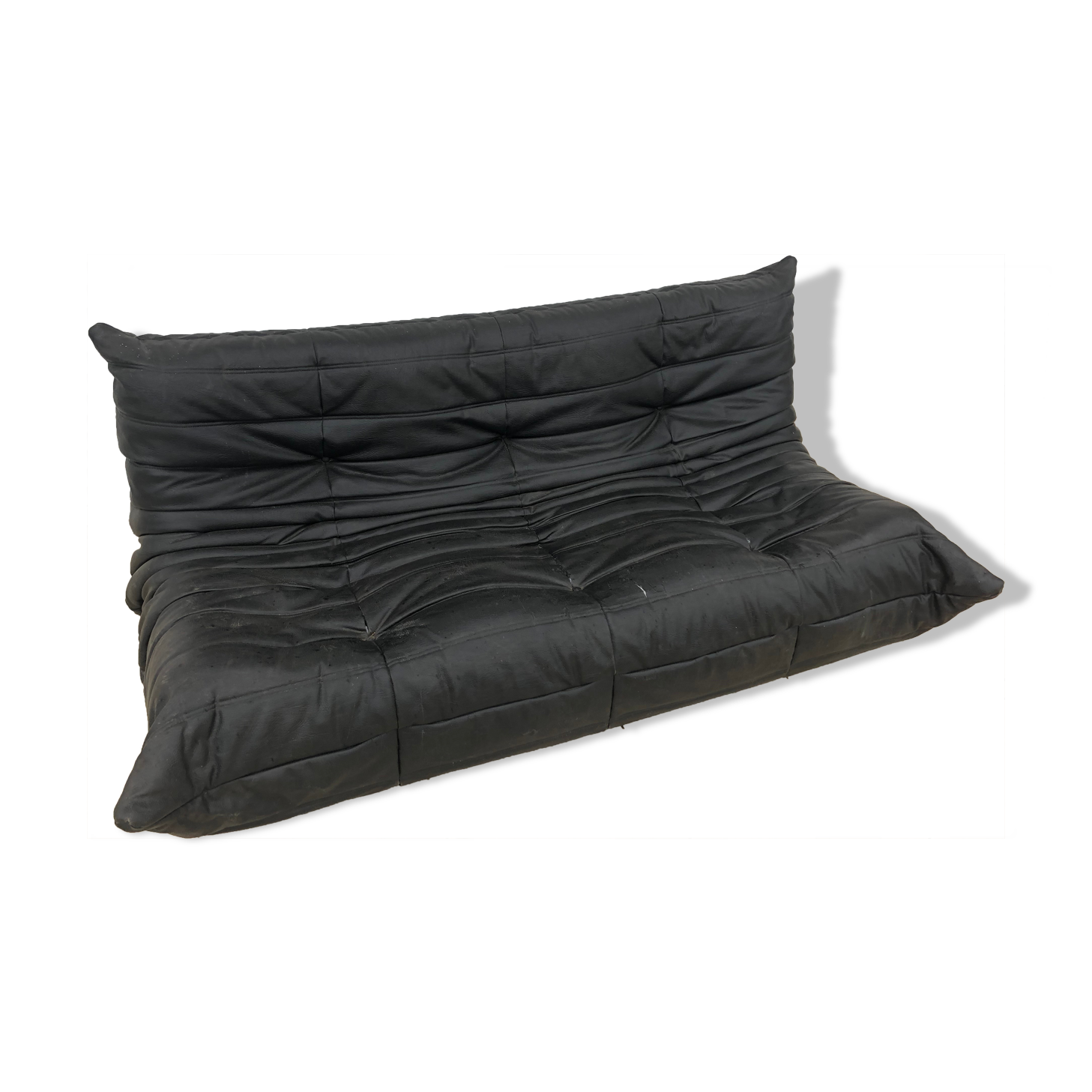 3-seater black leather Togo sofa by Michel Ducaroy for Roset Line