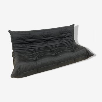 3-seater black leather Togo sofa by Michel Ducaroy for Roset Line