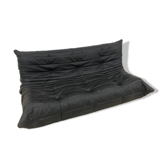 3-seater black leather Togo sofa by Michel Ducaroy for Roset Line