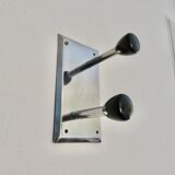Chromed brass wall coat rack with 2 bakelite hooks 1970