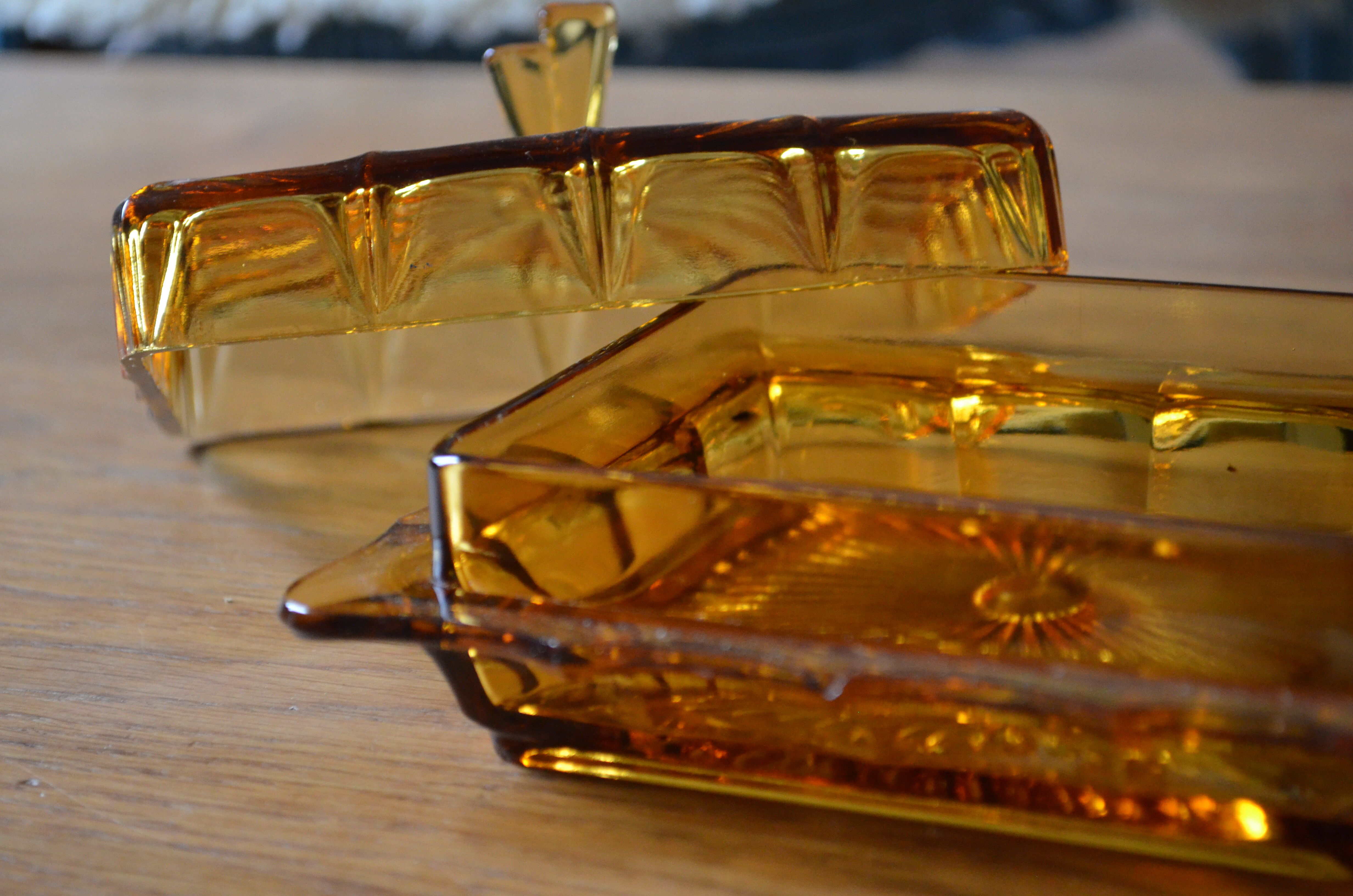 Amber glass butter dish