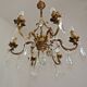 Lovely Quality Brass 6 Light Scrolled Acanthus Leaf Crystal Cage Chandelier 3626