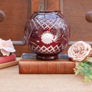 Burgundy cut glass vase or candle holder