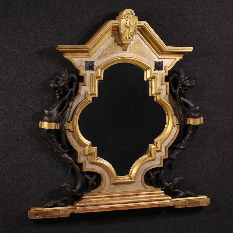 19th century lacquered and gilded Italian mirror