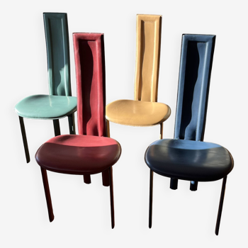 Set of four post modern “Alice” Giorgio Cattelan Italia leather chairs