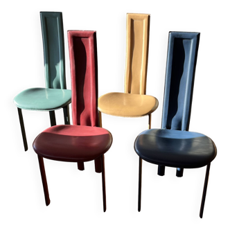 Set of four post modern “Alice” Giorgio Cattelan Italia leather chairs